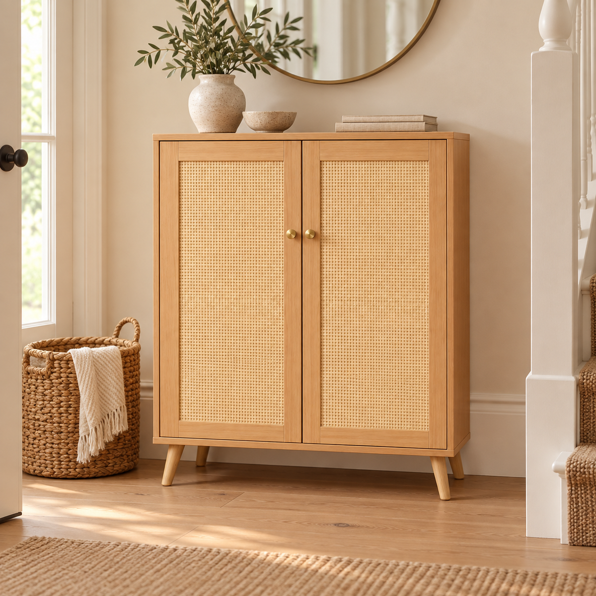 The Rowsley Rattan Shoe Cabinet