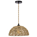 Haining Pendant Light — Woven dome pendant shade suspended from thick rope.