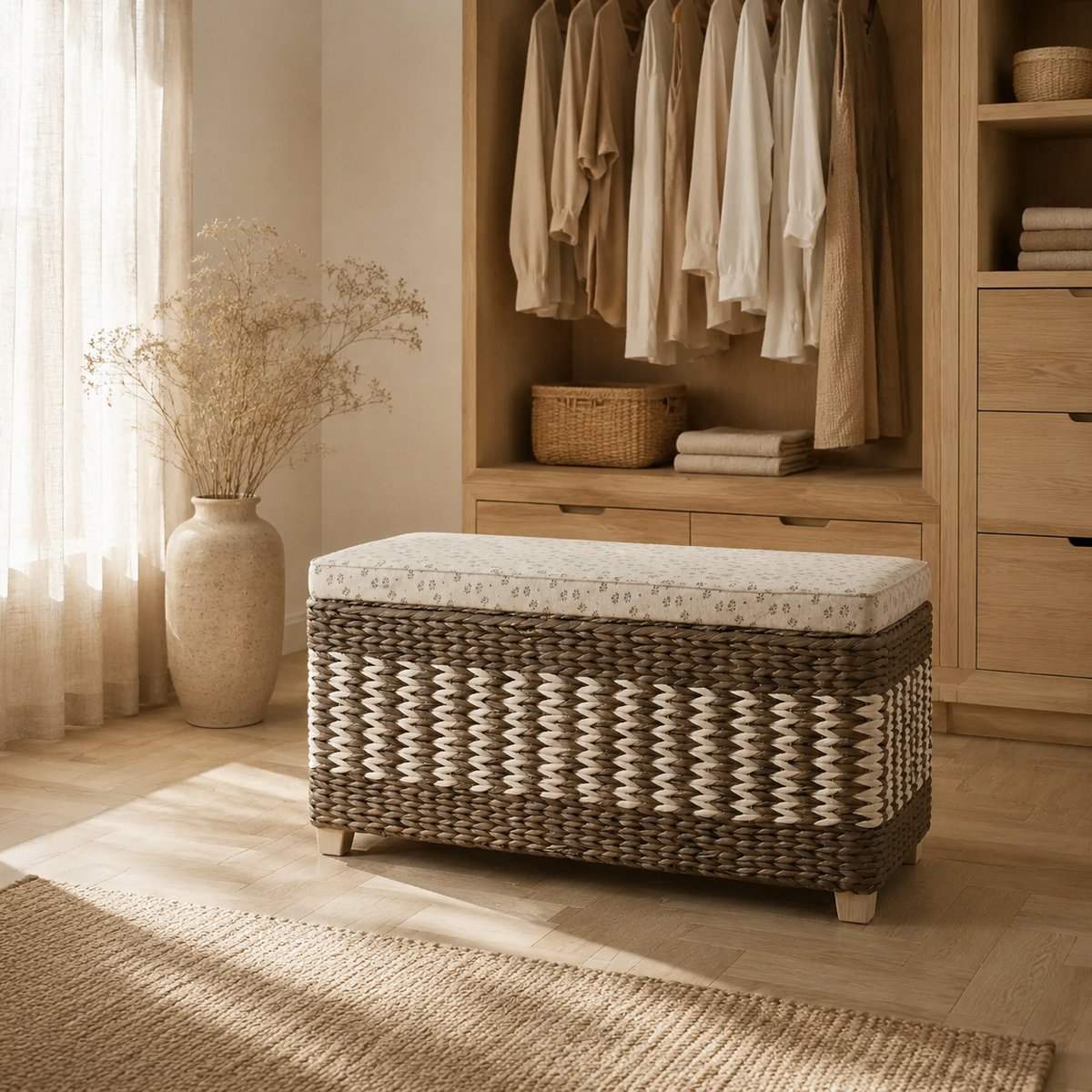 The Lindfield Upholstered Rattan Storage Bench