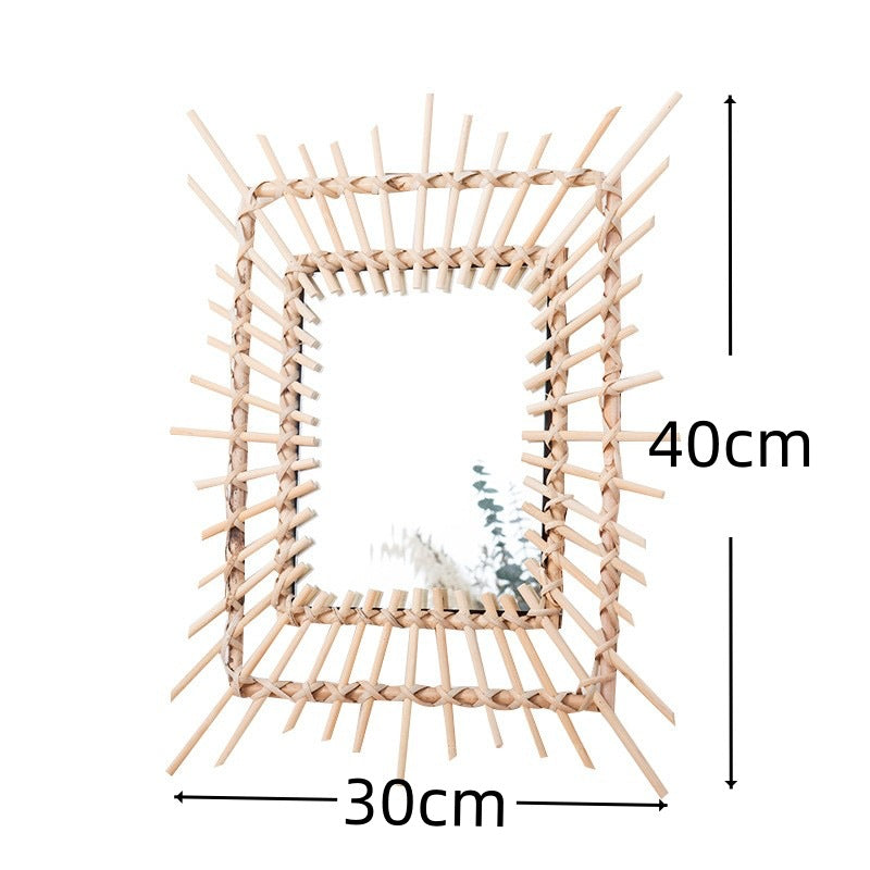 Chino Wall Mirror — Rectangular mirror with a bamboo-style lattice wooden frame.