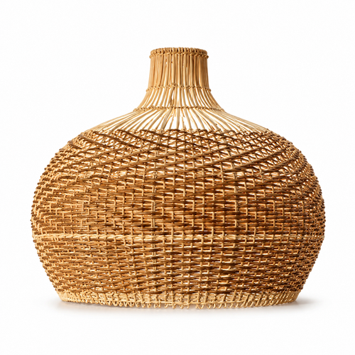 The Polperro Vintage Rattan and Iron Pendant Light