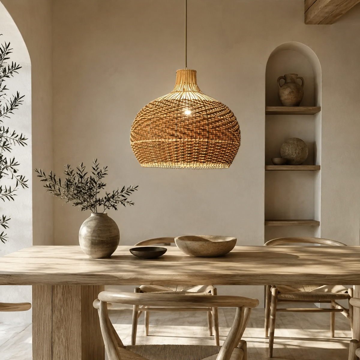 The Polperro Vintage Rattan and Iron Pendant Light