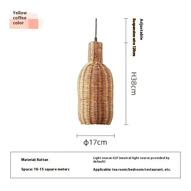 Hanyu Pendant Light — Tall bottle-shaped woven pendant, style D.