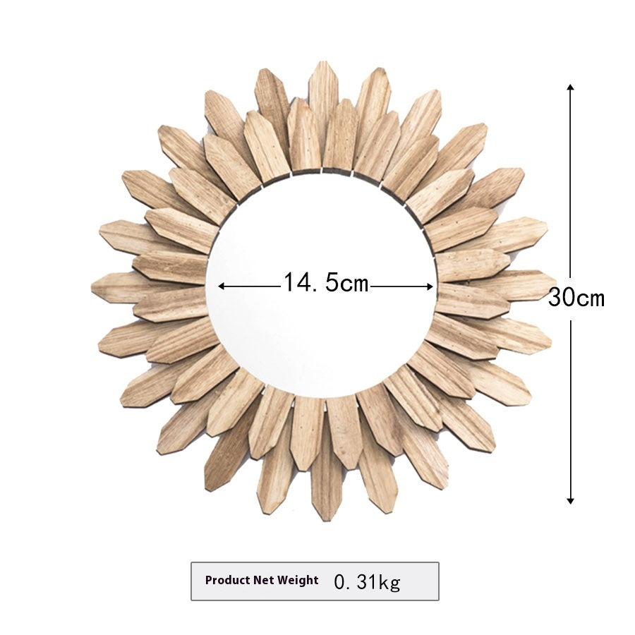 Banyuwangi Wall Mirror — Single sunflower-style wooden mirror, 30 cm model.