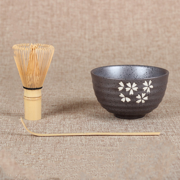 Kendal Matcha Tea Set — Cherry-blossom matcha bowl, whisk and scoop set.