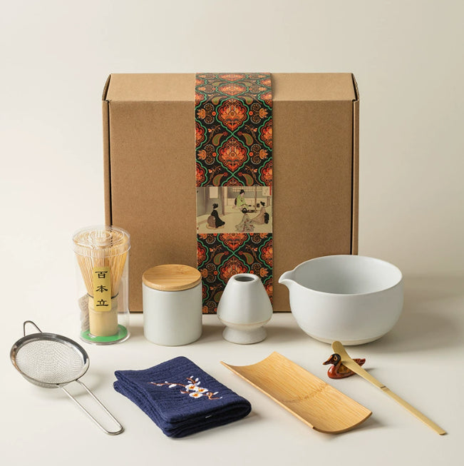 Huishan Matcha Tea Set — Nine-piece matcha set in matte white.