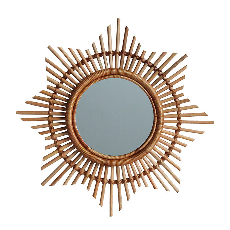 Deyang Wall Mirror — Single rattan-framed mirror with a 50 cm outer frame and a 19 cm mirror.