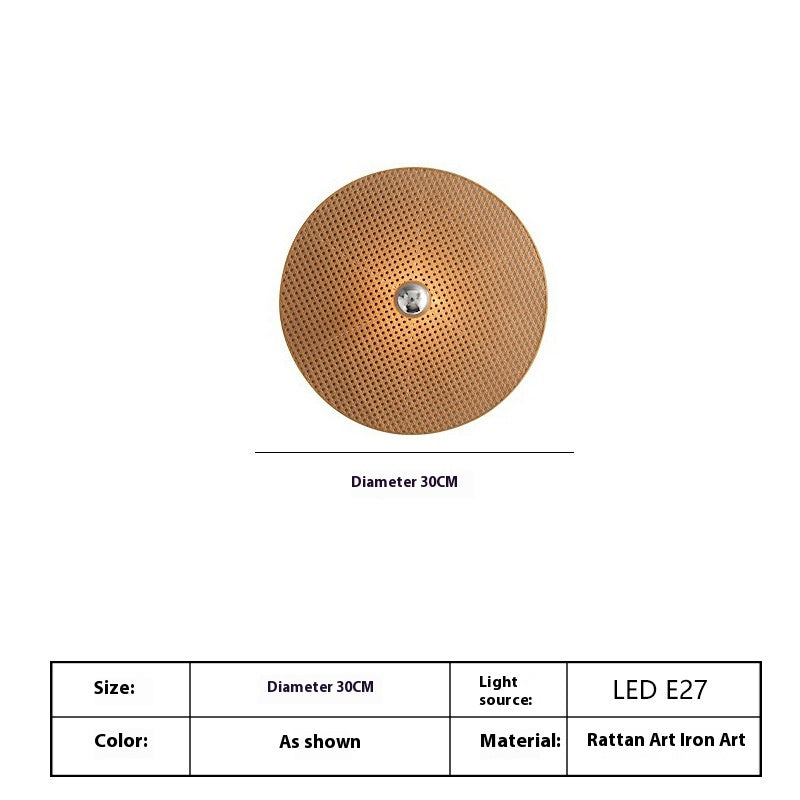 Hadano Wall Light — Round lattice rattan wall light.