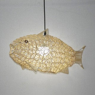 Akar Woven Pendant Light — Fish-shaped woven pendant light, in the selected Type B configuration.
