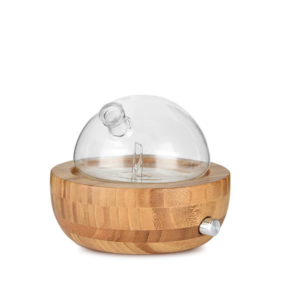 Isamu Wood and Glass Aroma Diffuser — Aroma diffuser with a rounded wooden base and dome-shaped glass chamber, model E.