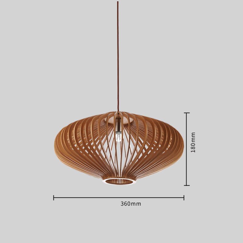 Kaguya Wooden Pendant Light — Flat oval pendant light made from curved wooden ribs, in the selected B design.