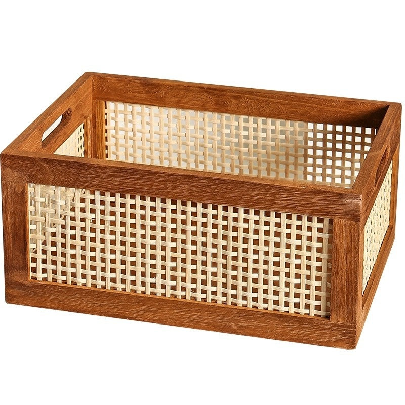 Danshui Storage Basket — Rectangular wooden frame with woven cane panels.