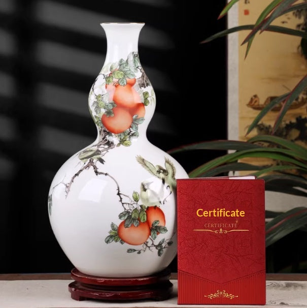 Qiuye Porcelain Vase — Gourd-shaped decorated porcelain vase.