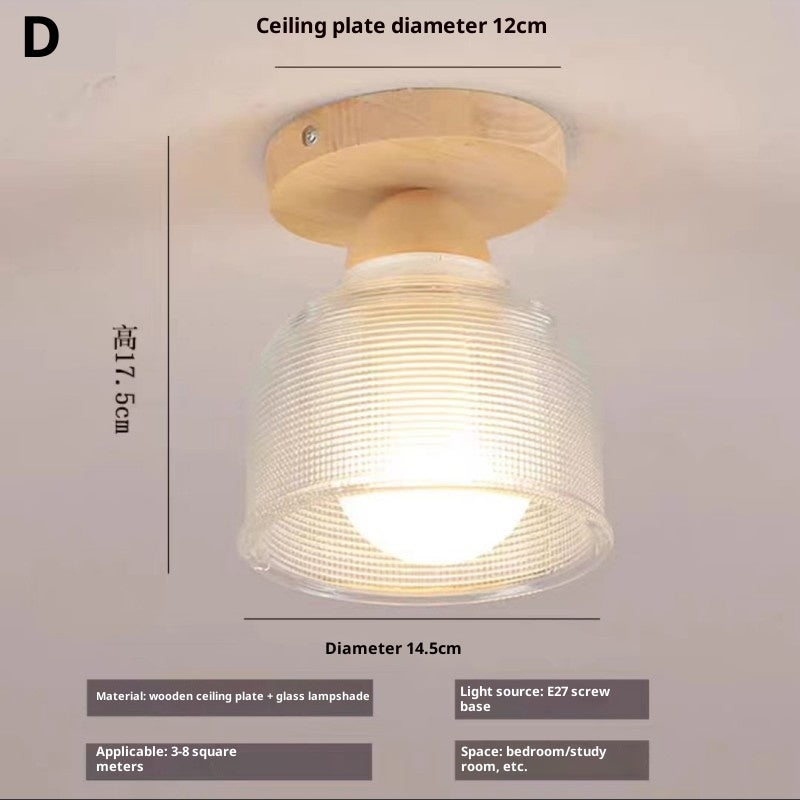 Pasuruan Ceiling Light — Ceiling-mounted light with glass shade and wood fittings, model D, 8 W warm LED.