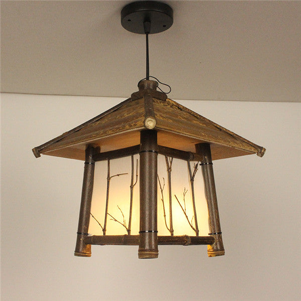 Mingzhu Bamboo Pendant Light — Pagoda-style bamboo pendant lantern.