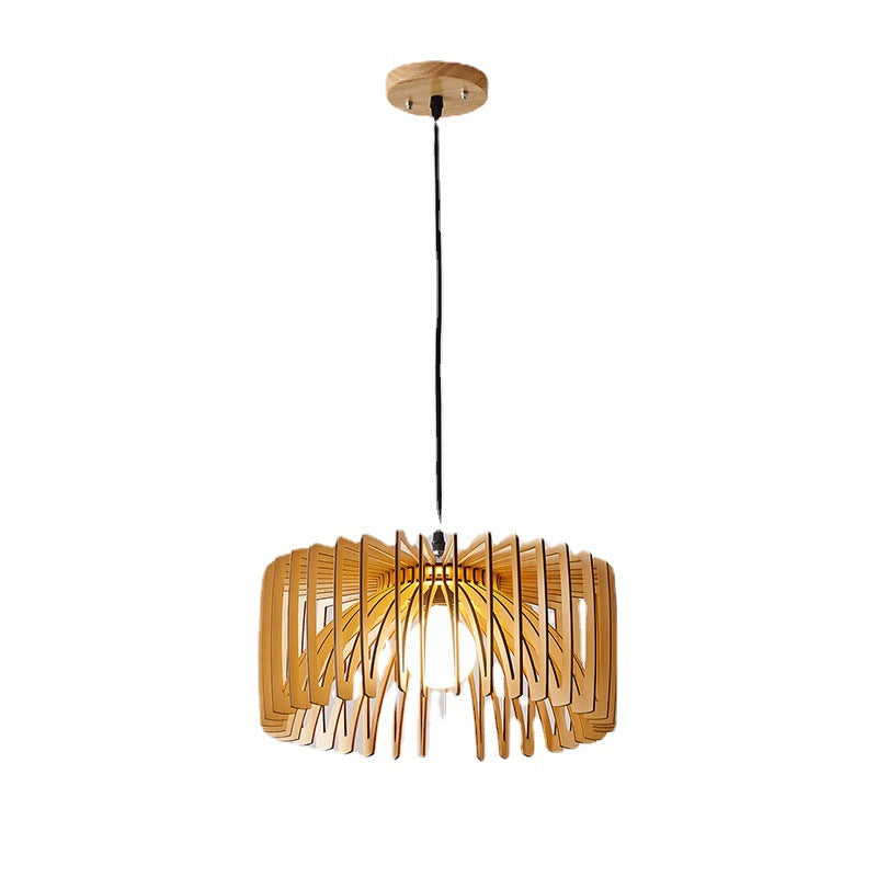 Langfang Pendant Light — Small wooden pendant with a hanging cable and warm light.