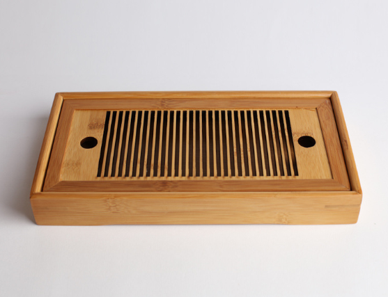 Suzu Bamboo Tea Tray — Rectangular bamboo tea tray with a slatted top.