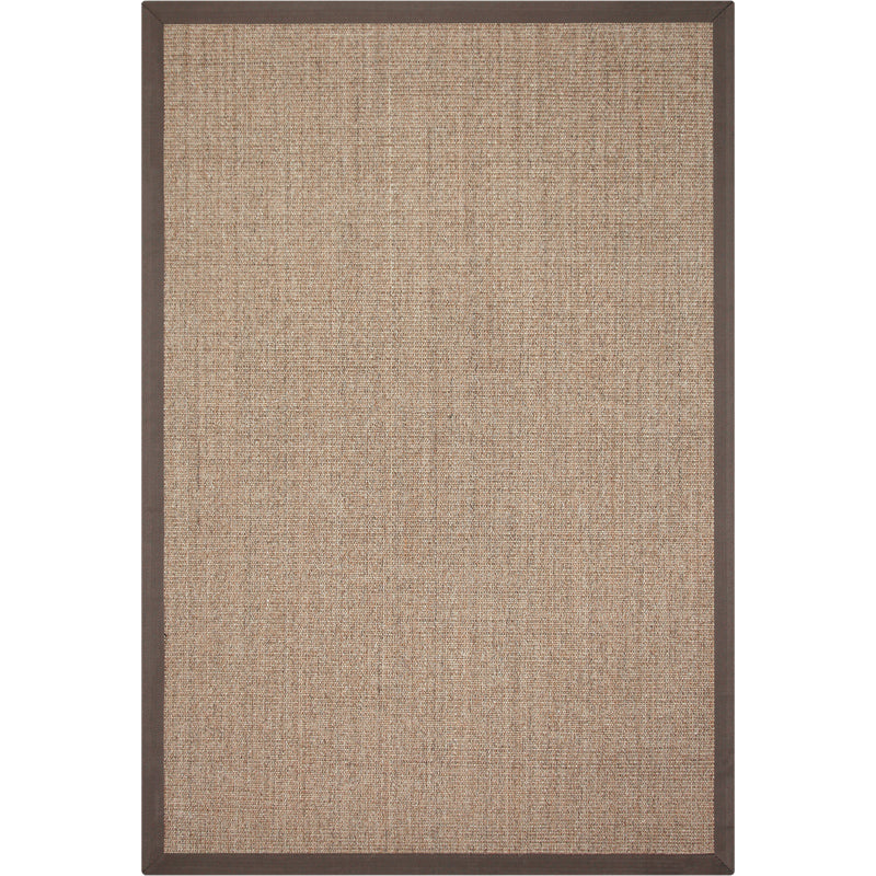 Yulan Rug — Light brown sisal rug with a dark brown fabric border.