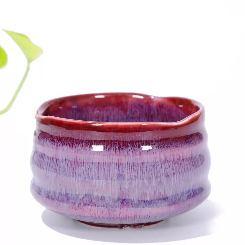 Flores Matcha Bowl — Single purple-glazed matcha bowl.
