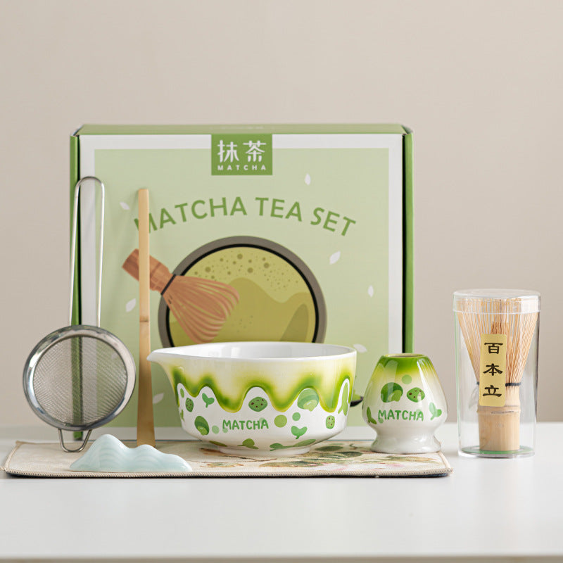 Ikoma Matcha Tea Set — Seven-piece green matcha set.