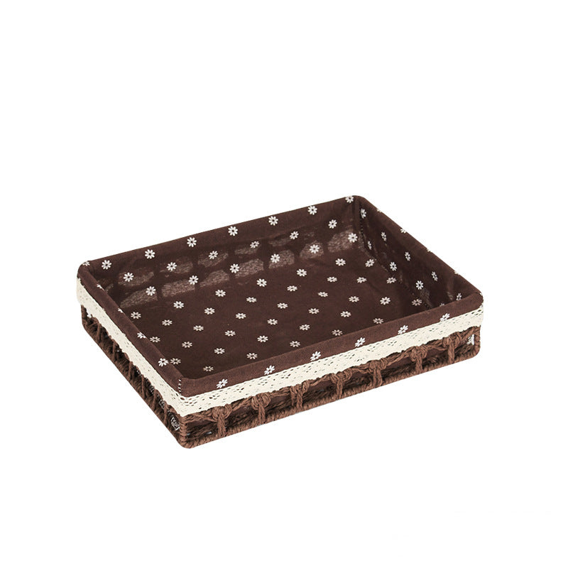 Cuihua Storage Basket — Dark brown rectangular woven basket with a patterned liner.