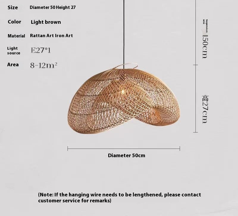 Bening Rattan Pendant Light — Woven pendant shade with a curved, rippled dome silhouette.
