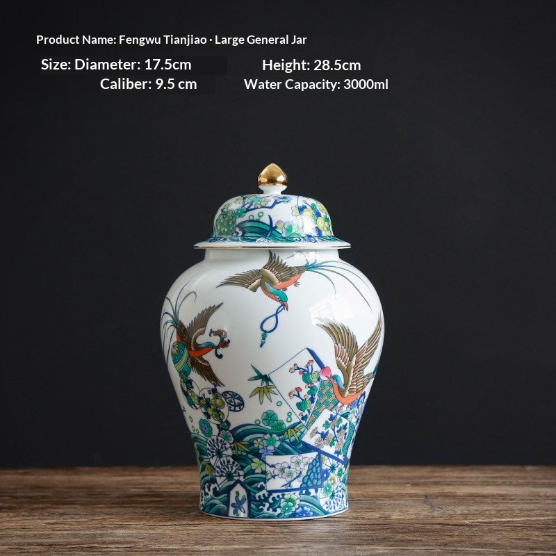 Ren Ceramic Lidded Jar — Round floral ceramic jar with a lid.