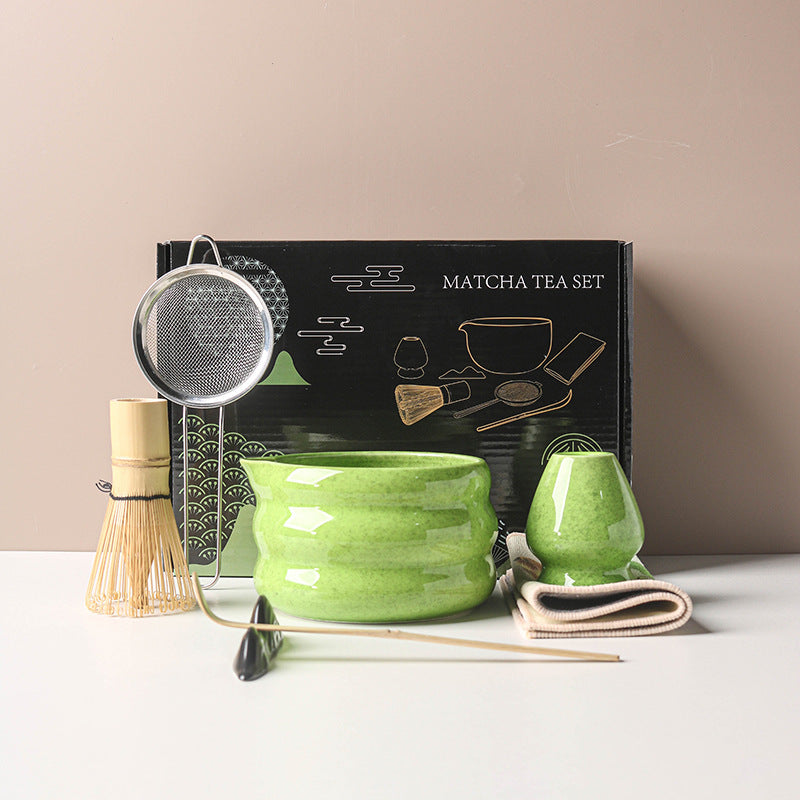 Hitachi Matcha Tea Set — Deep-green seven-piece matcha set.