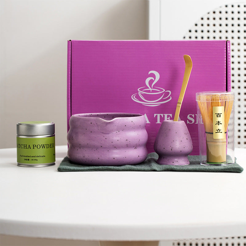 Guixi Matcha Tea Set — Purple ceramic matcha preparation set, in the selected six-piece configuration.