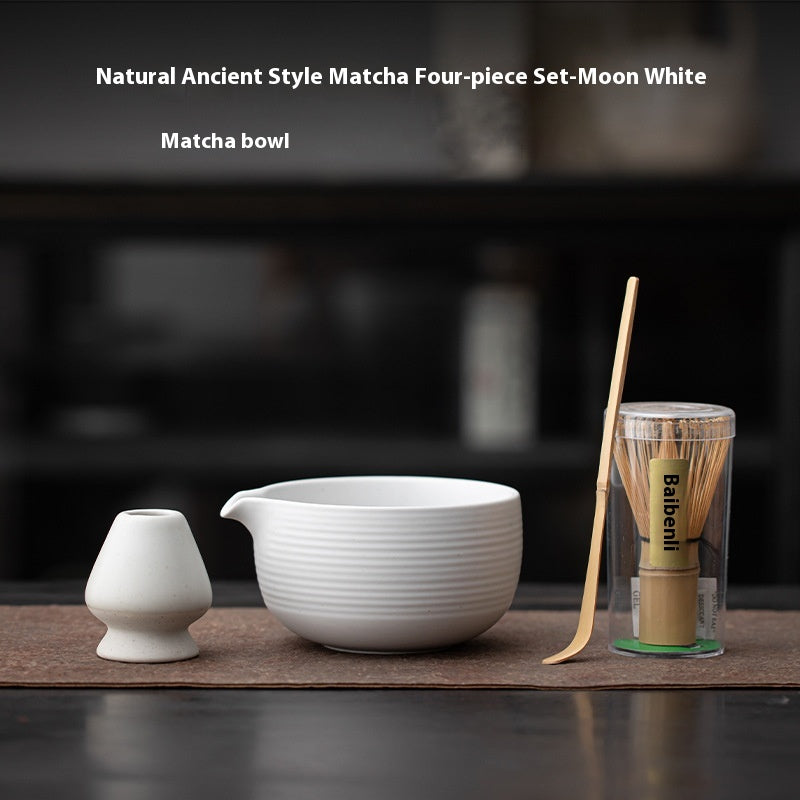 Huating Matcha Tea Set — Four-piece matcha set in moon white.
