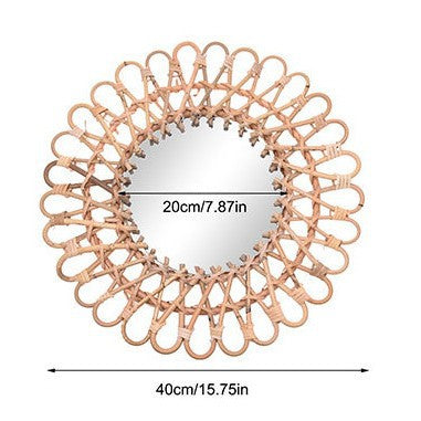 Kaga Decorative Mirror — Round mirror surrounded by loop-shaped decorative petals.
