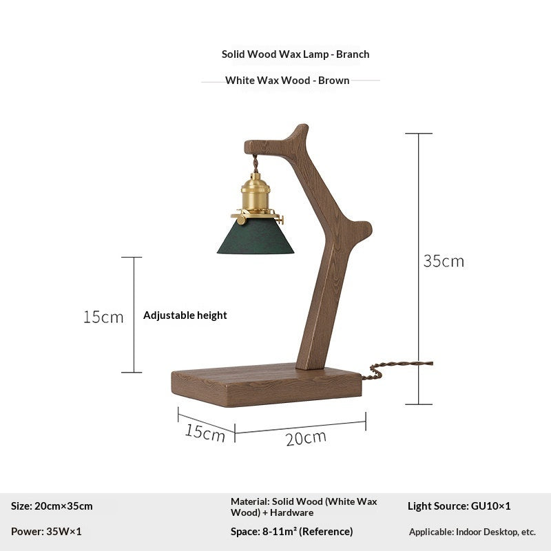 Yuqin Solid Wood Table Lamp — Wooden articulated table lamp with an angular arm and bell-shaped shade.