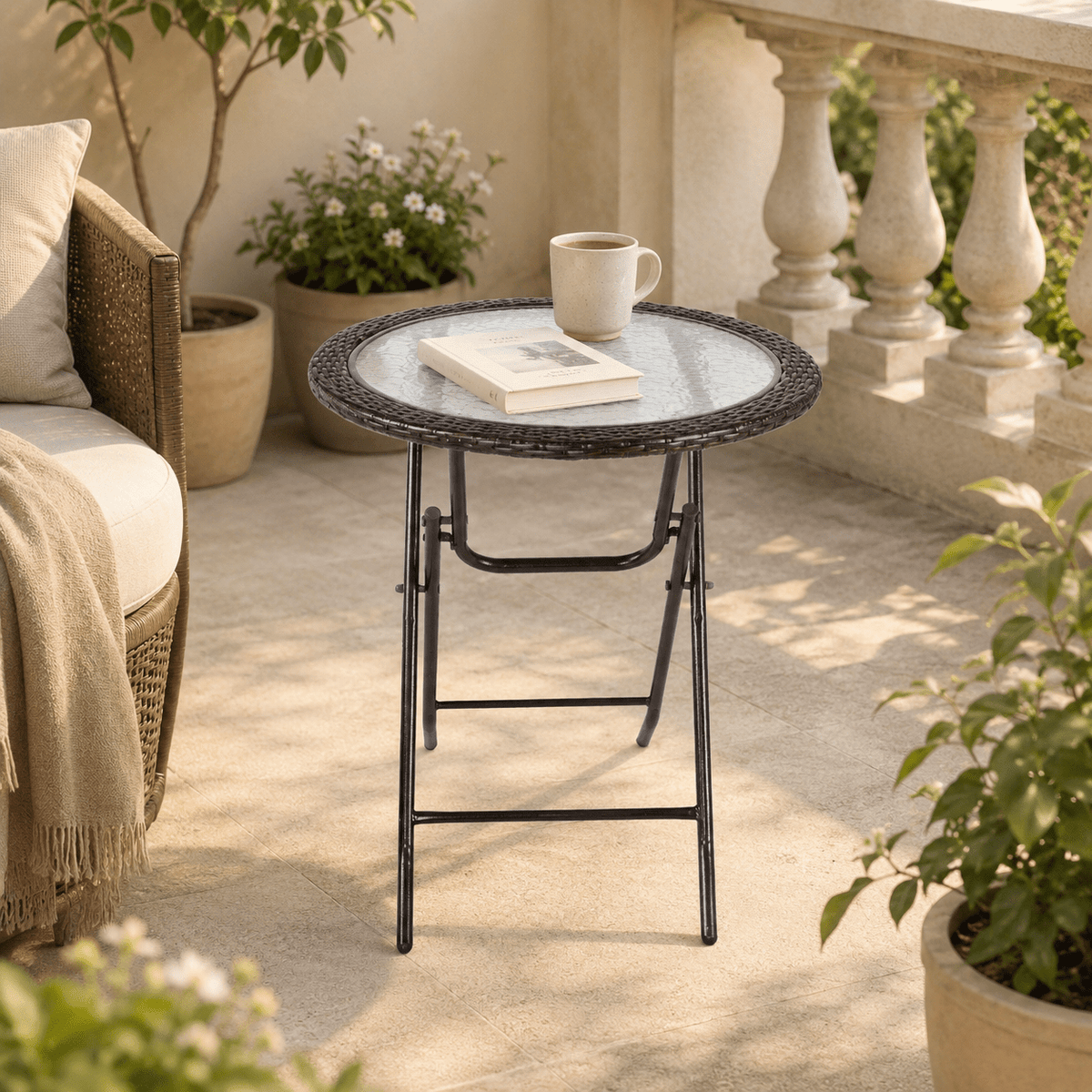 Marlow Round Folding Table - Rattan Coffee Table UK