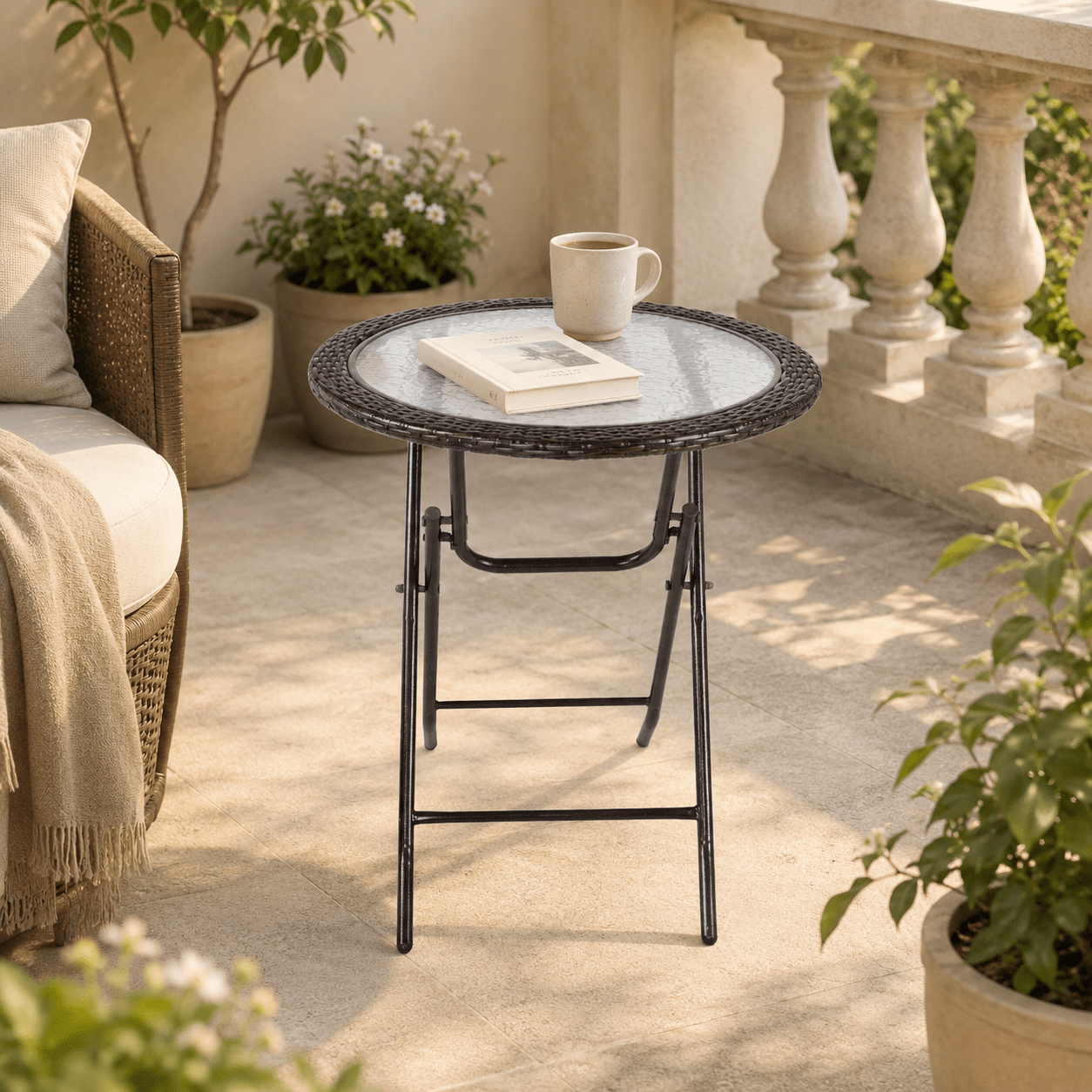 Marlow Round Folding Table - Rattan Coffee Table UK