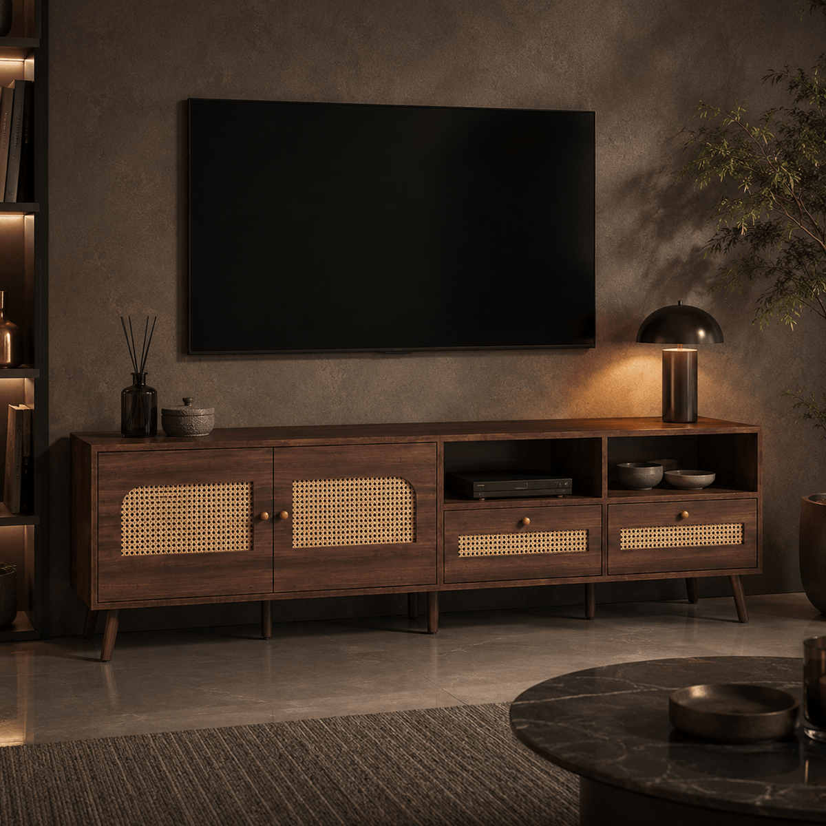 The Dalton Walnut TV Unit - Rattan TV Unit UK