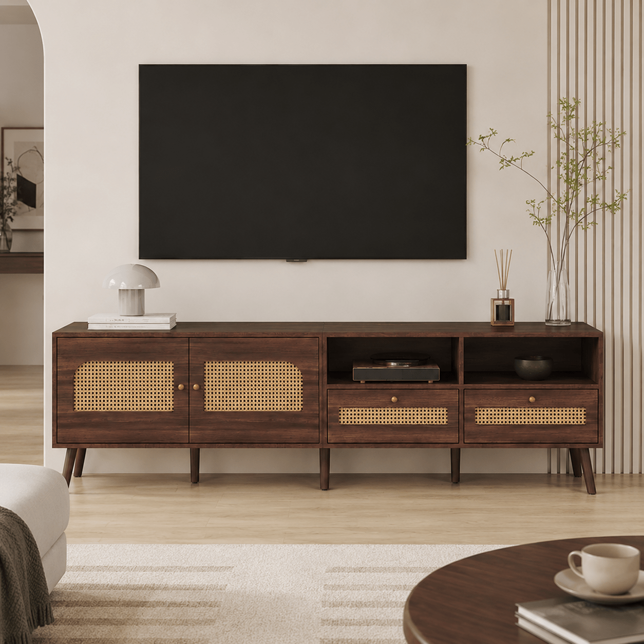 The Dalton Walnut TV Unit - Rattan TV Unit UK
