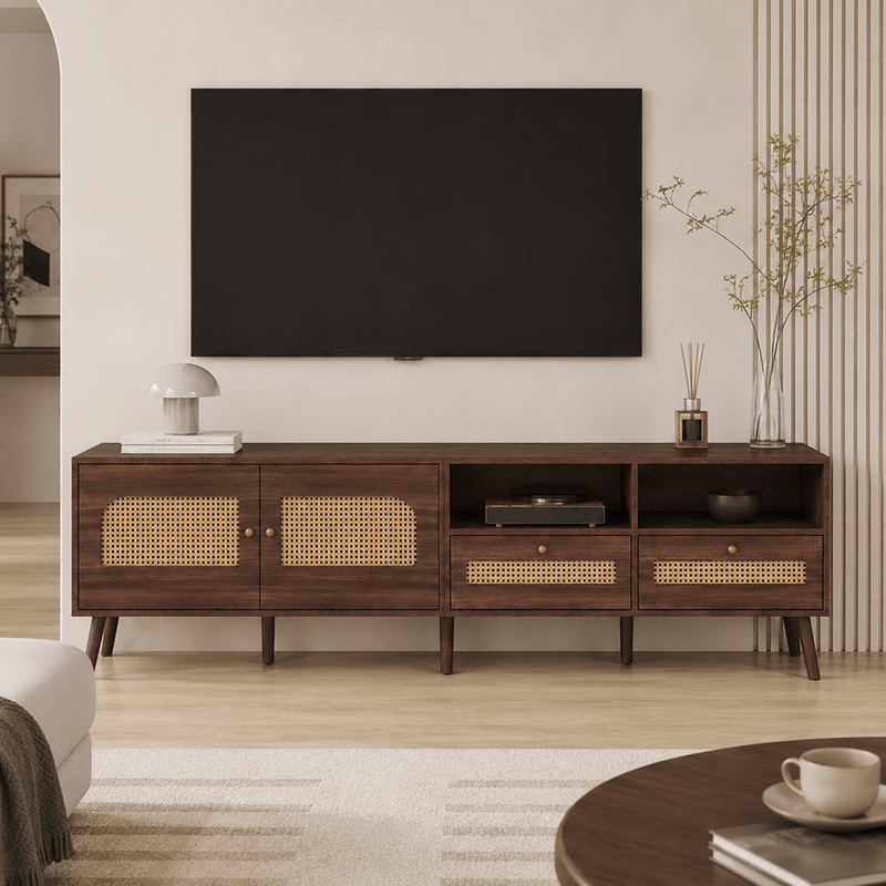The Dalton Walnut TV Unit - Rattan TV Unit UK