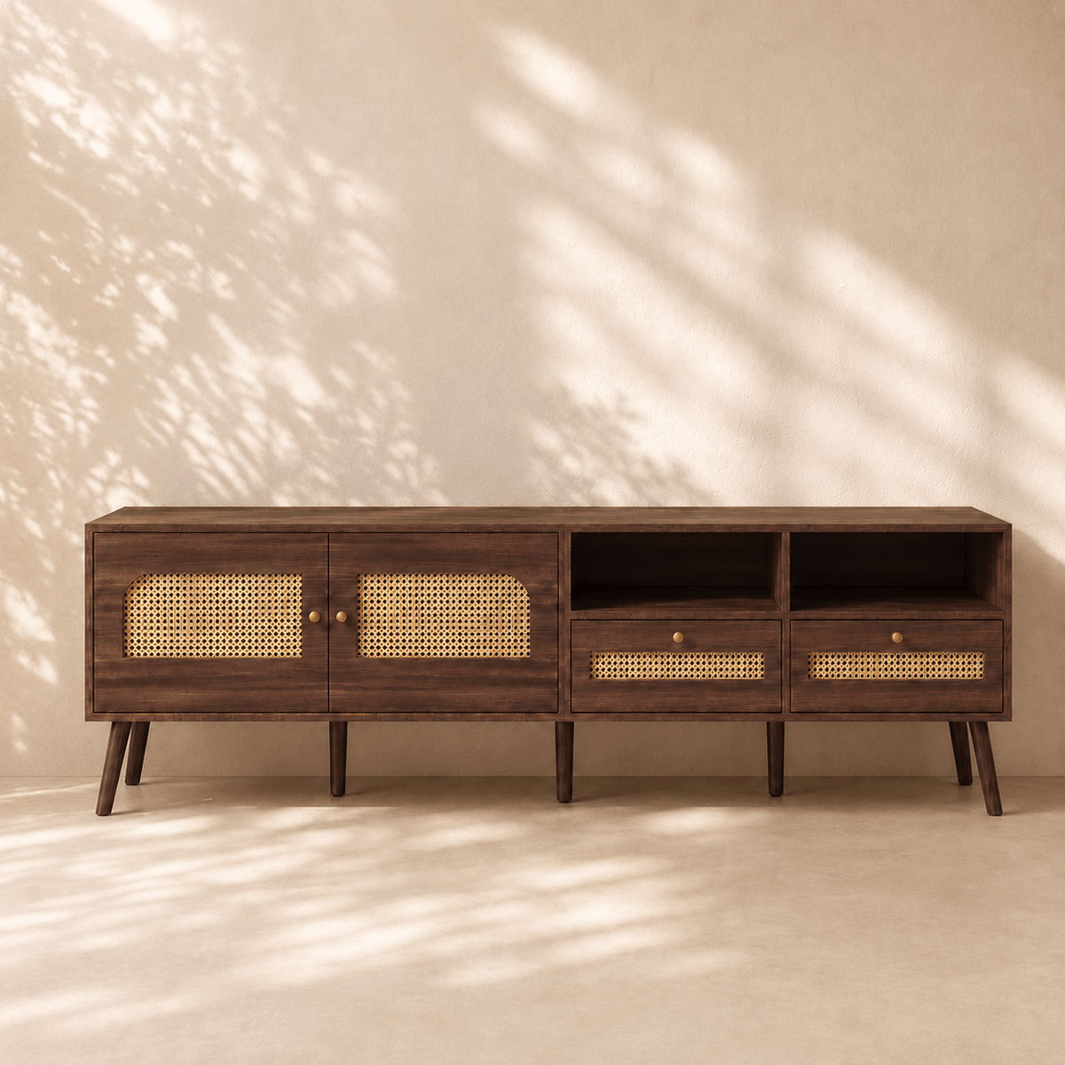The Dalton Walnut TV Unit - Rattan TV Unit UK