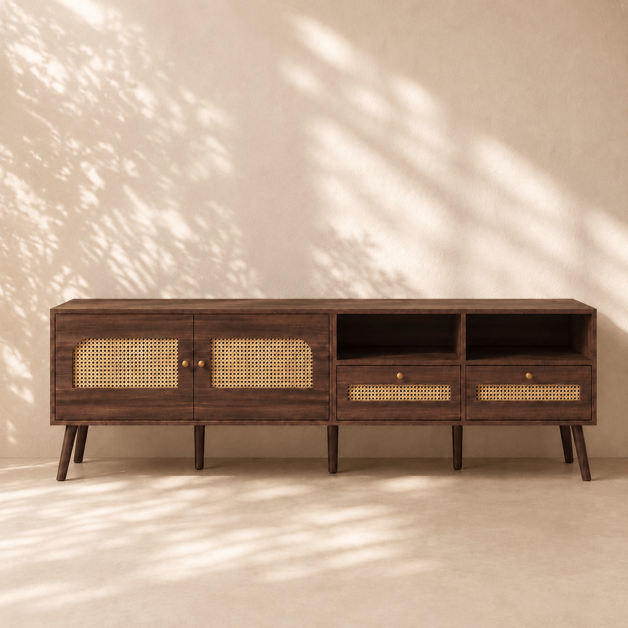 The Dalton Walnut TV Unit - Rattan TV Unit UK