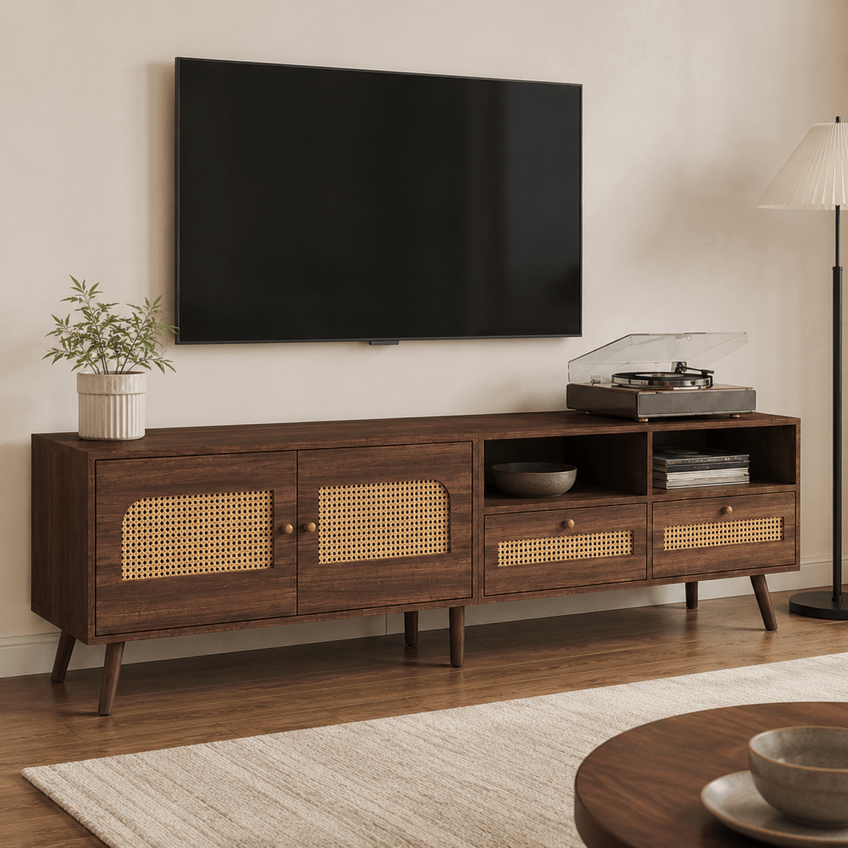 The Dalton Walnut TV Unit - Rattan TV Unit UK