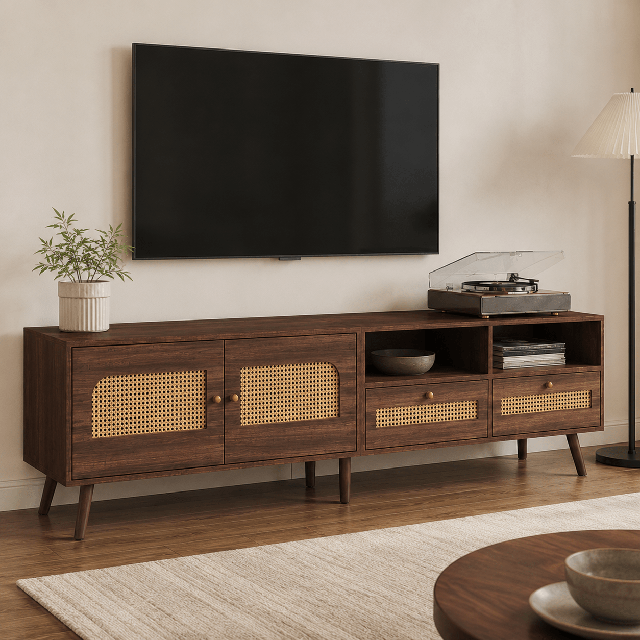 The Dalton Walnut TV Unit - Rattan TV Unit UK