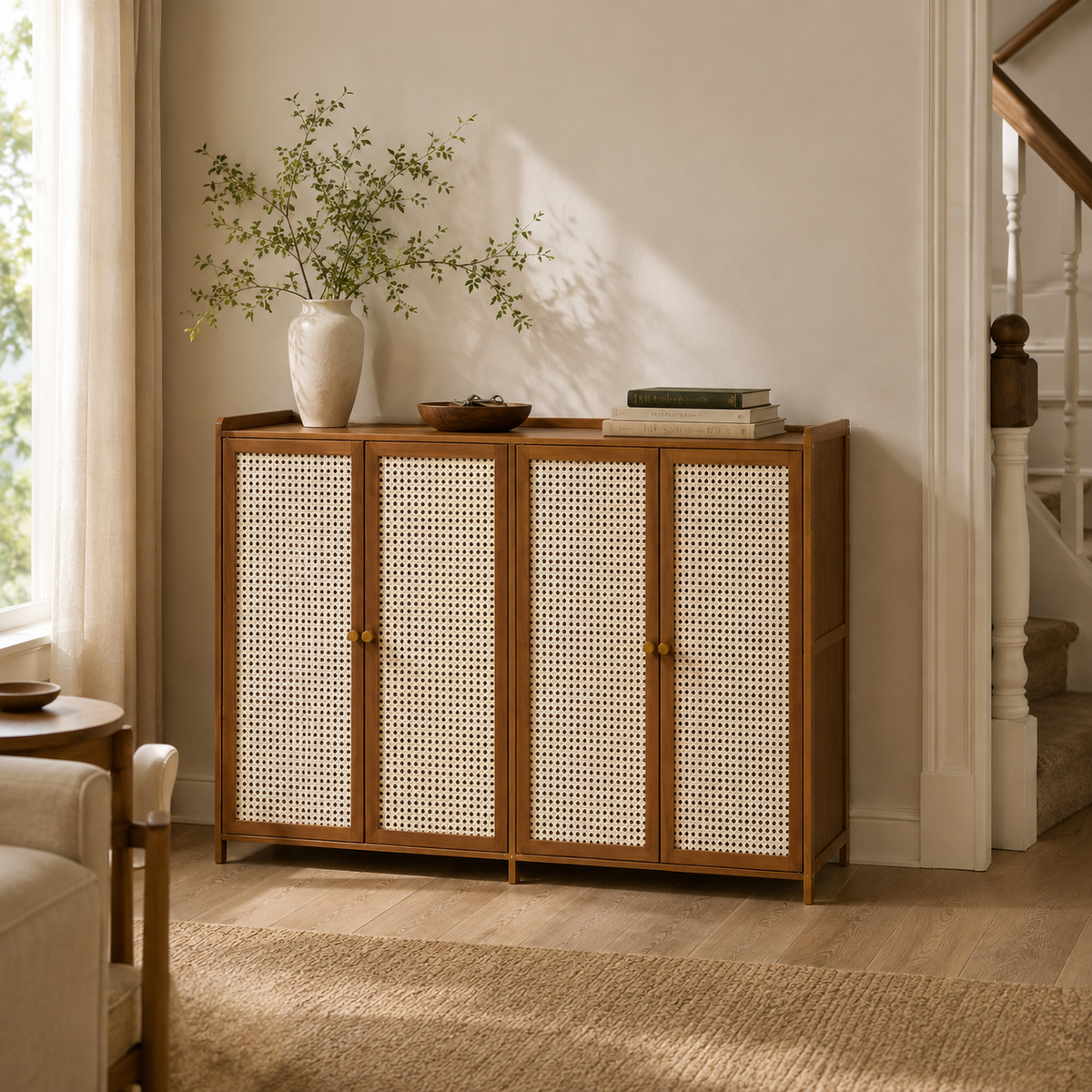 The Harrington Rattan Shoe Cabinet