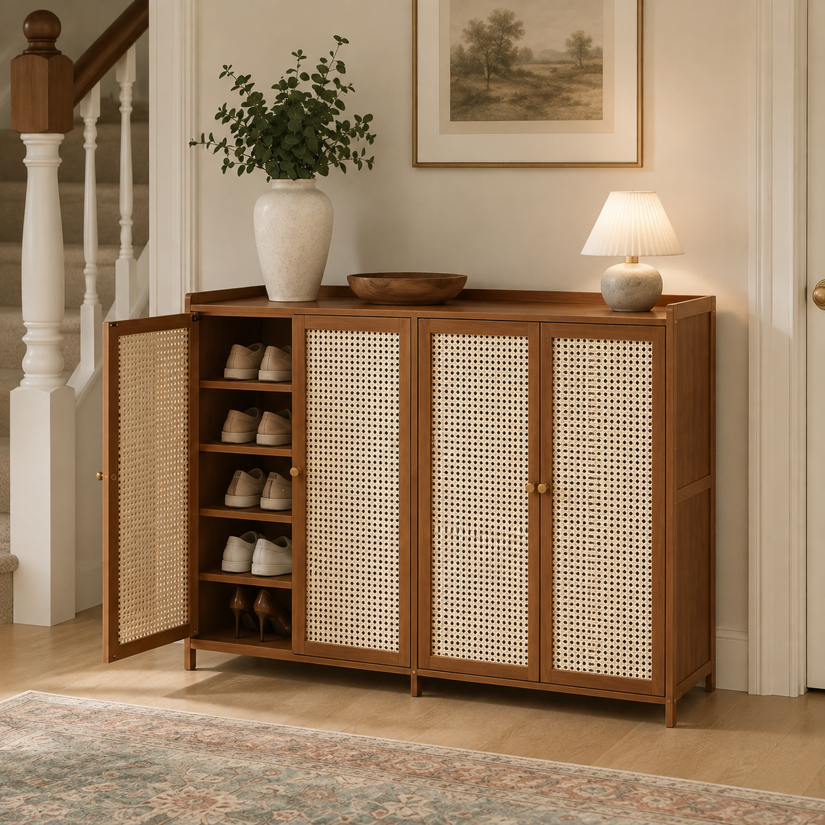 The Harrington Rattan Shoe Cabinet