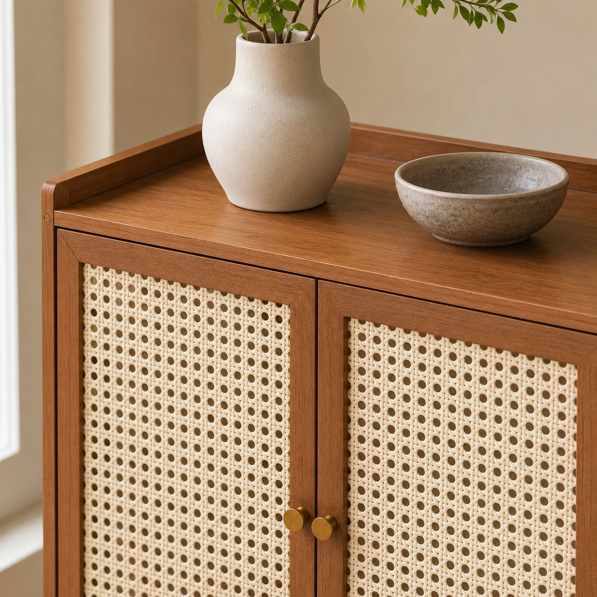 The Harrington Rattan Shoe Cabinet