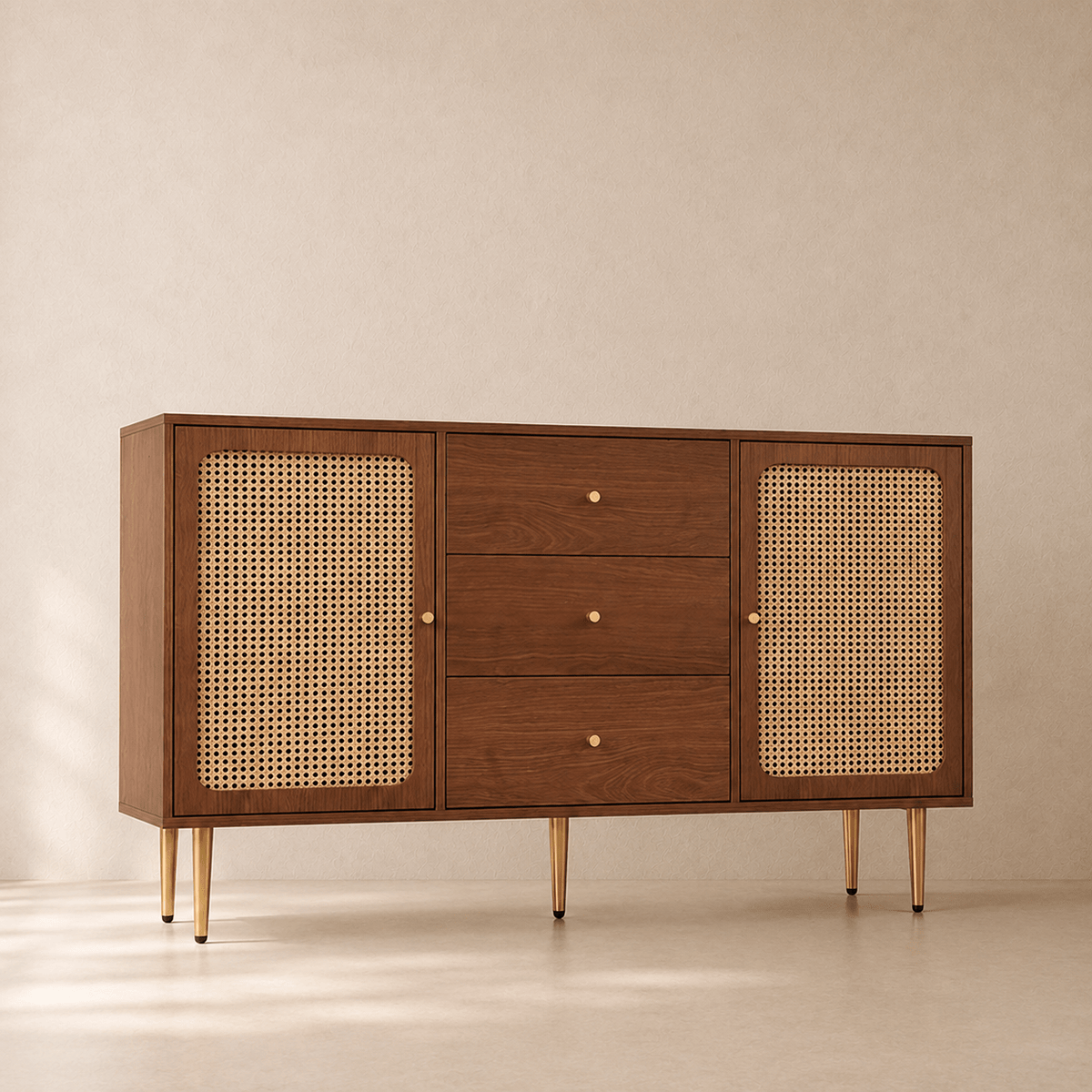 The Norbury Walnut Sideboard - Rattan Cabinet UK