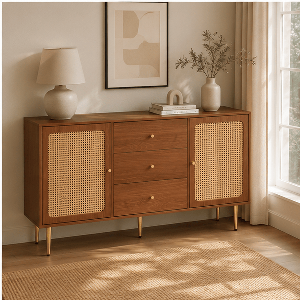 The Norbury Walnut Sideboard - Rattan Cabinet UK