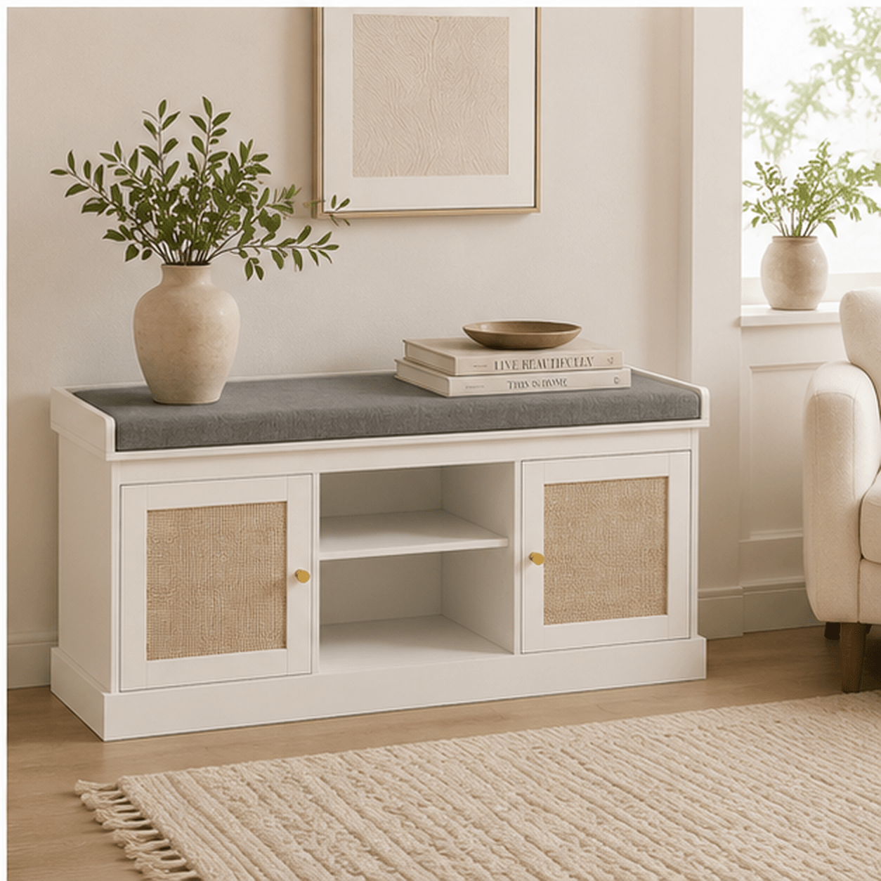 The Penhurst Shoe Bench - Rattan shoe cabinet UK