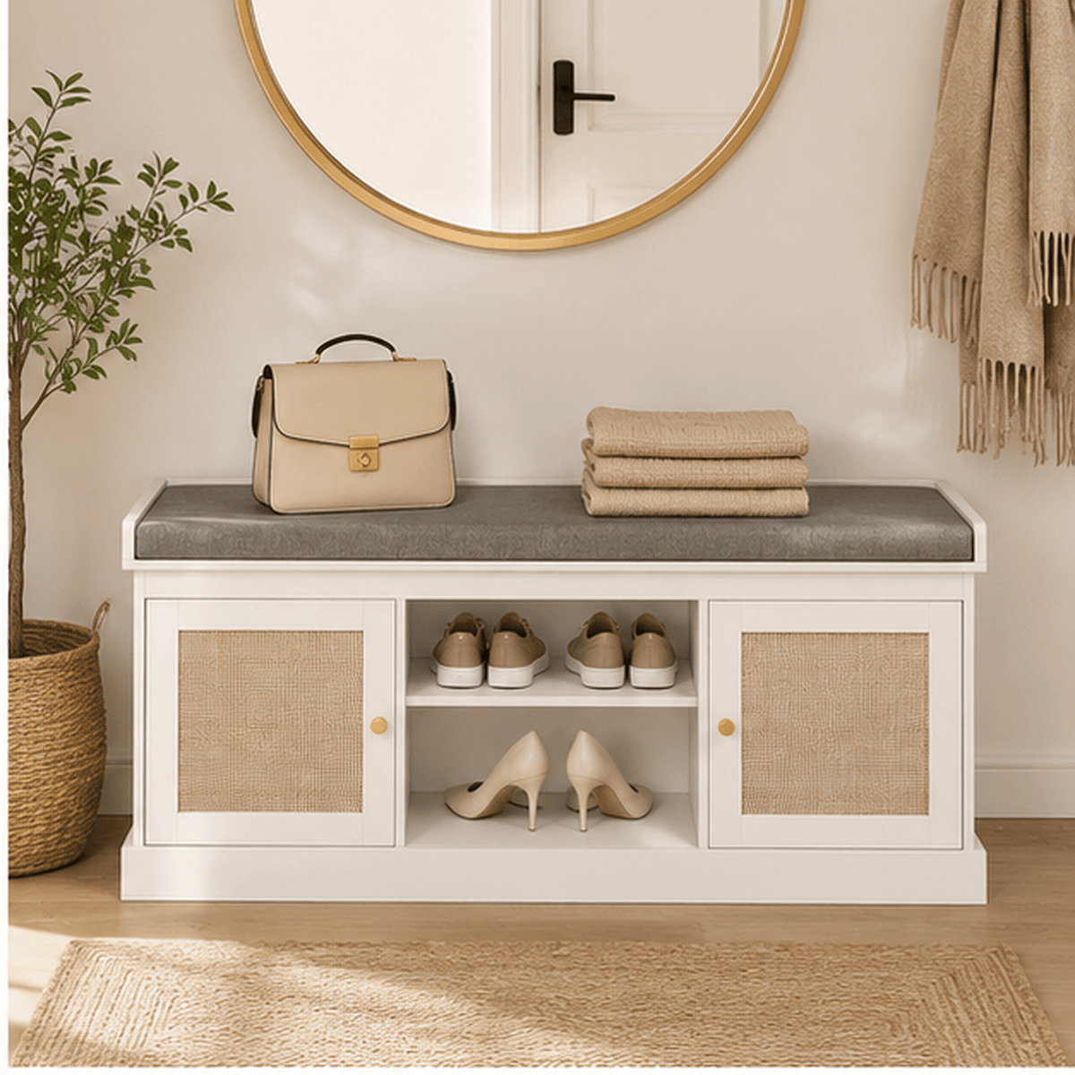 The Penhurst Shoe Bench - Rattan shoe cabinet UK