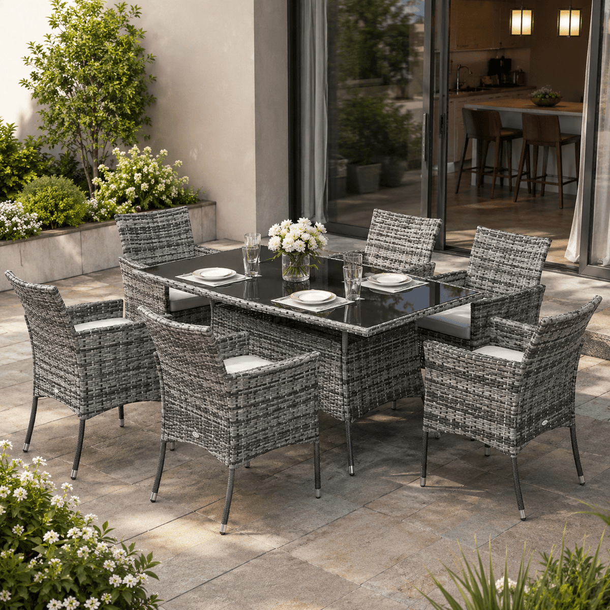 The Sinclair 6-Seat Dining Set - Rattan Set UK